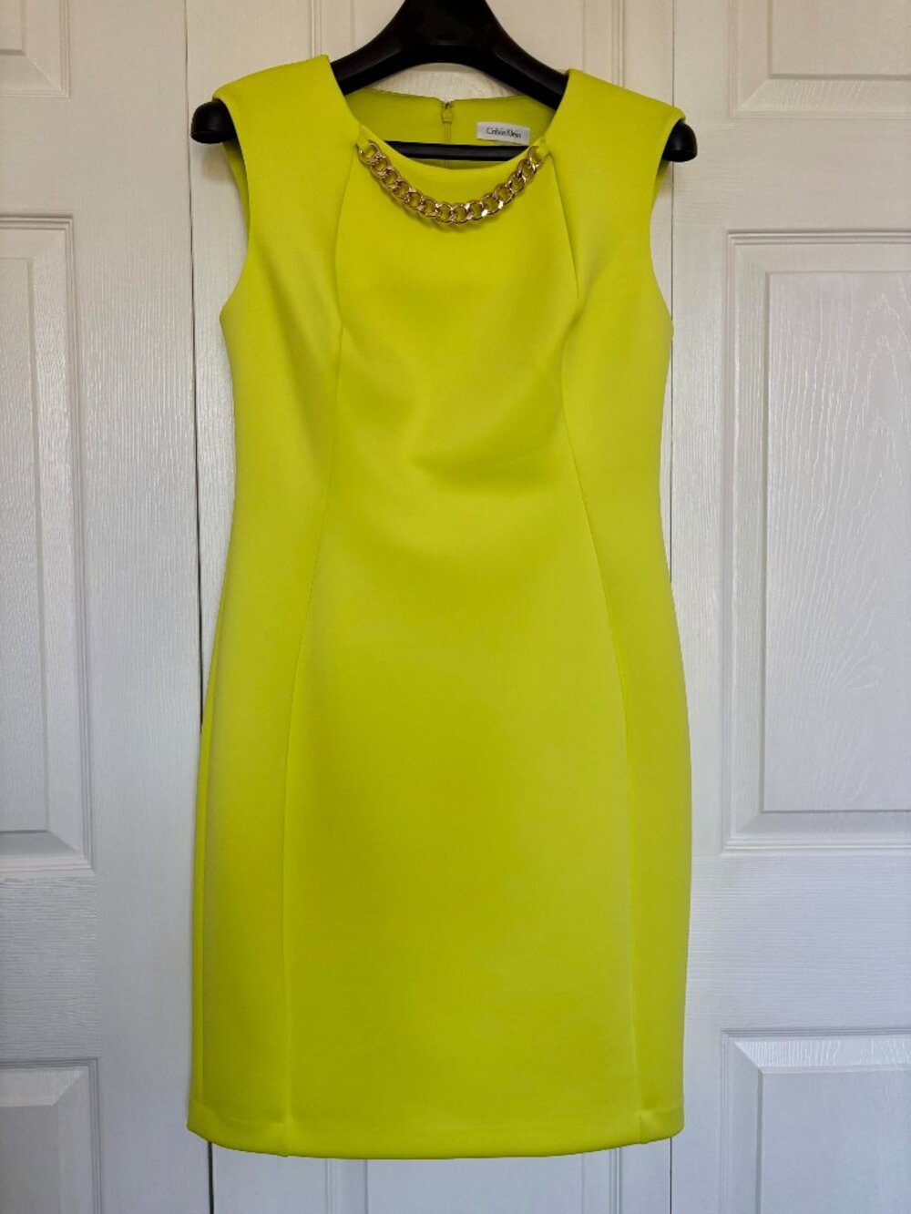 NWT Calvin Klein Yellow Gold Chain Neckline Sheath Dress Size 10